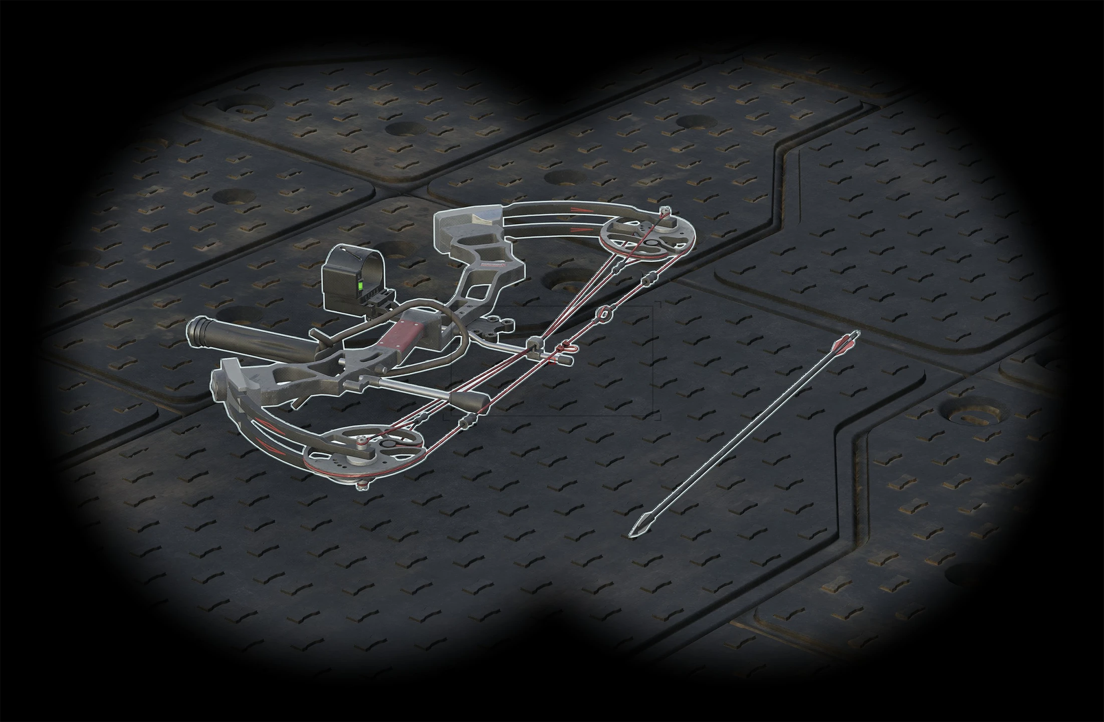 WARDOGS Compound Bow on the ground next to a Broadhead Arrow